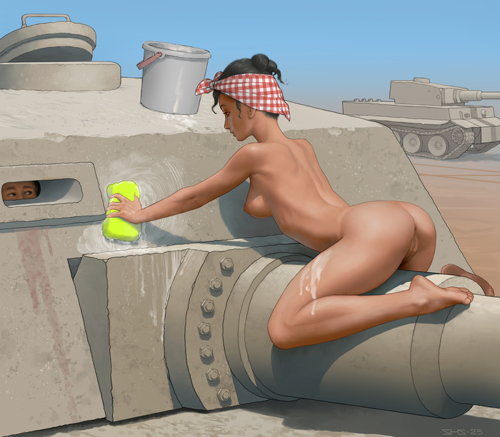 Cleaning the Iron Caput - 18+, Art, Drawing, Girls, Erotic, Hand-drawn erotica, Without underwear, Upskirt, Booty, Labia, Bent over, Back view, Steven Stahlberg, NSFW