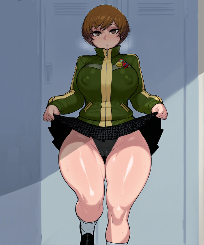 Chie - 18+, Neural Network Content, Art, Anime, Anime art, Hand-drawn erotica, Erotic, Neural network art, Persona 4, Chie Satonaka, Games, Game art, Extra thicc, NSFW
