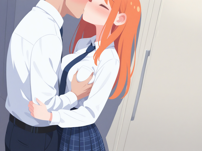 Working secrets - 18+, My, Neural Network Content, Neural network art, Anime, Stable diffusion, Sdxl, Booty, Boobs, Skirt, Mini skirt, Stockings, Kiss, Redheads, Shirt, Embarrassment, Erotic, Longpost, NSFW