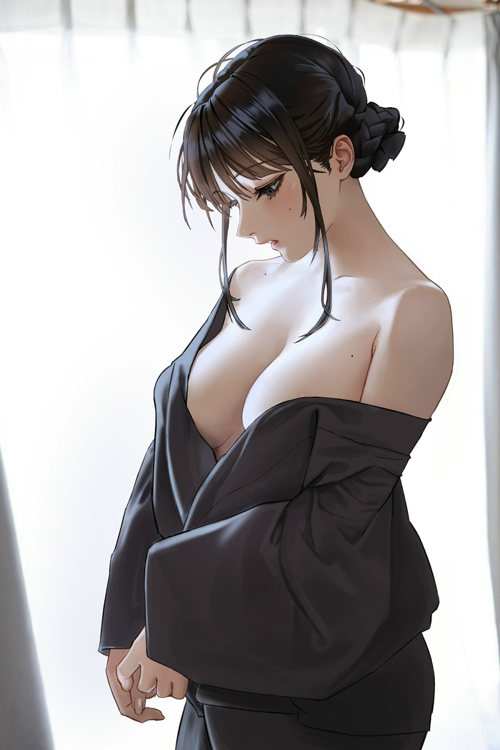 Black - 18+, Art, Anime, Original character, Girls, Boobs, Erotic, Hand-drawn erotica, NSFW