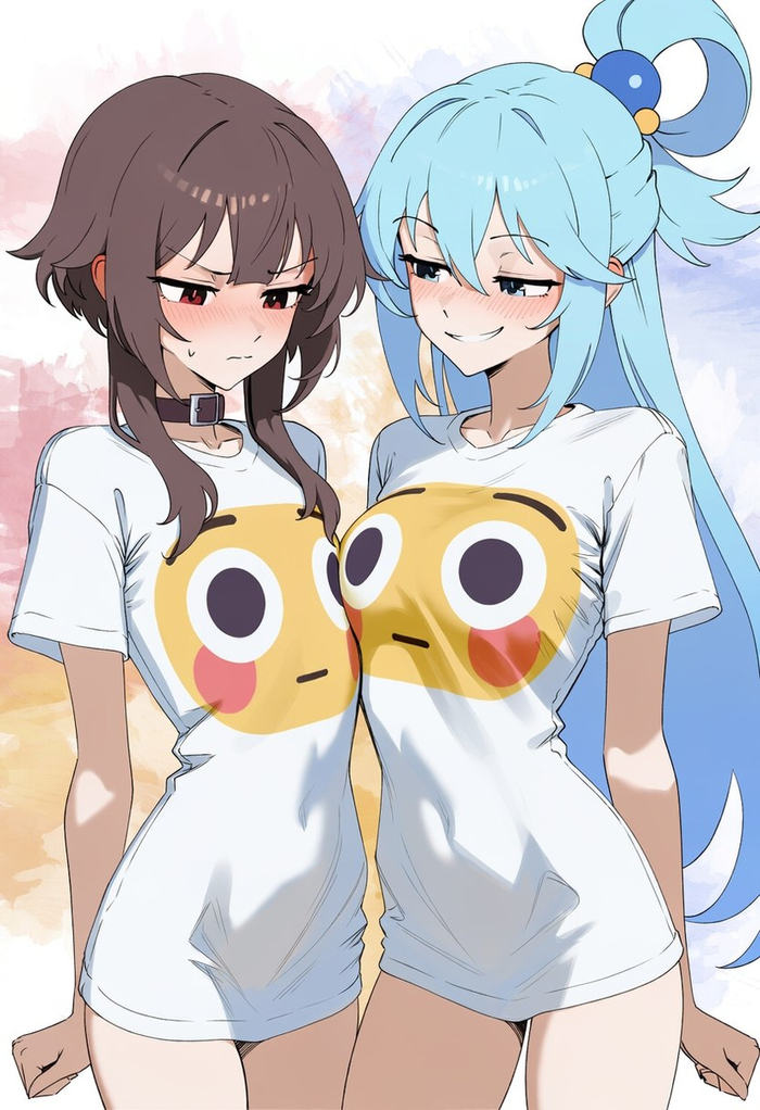 External pressure - Series Konosuba, 18+, Neural Network Content, Anime, Anime art, Konosuba, Megumin, Aqua, T-shirt, NSFW