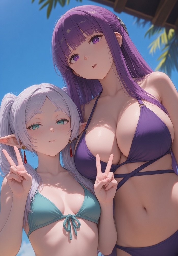 It's OK - Series Frieren, 18+, Neural Network Content, Anime, Anime art, Sousou no Frieren, Frieren, Fern, Elves, Swimsuit, NSFW