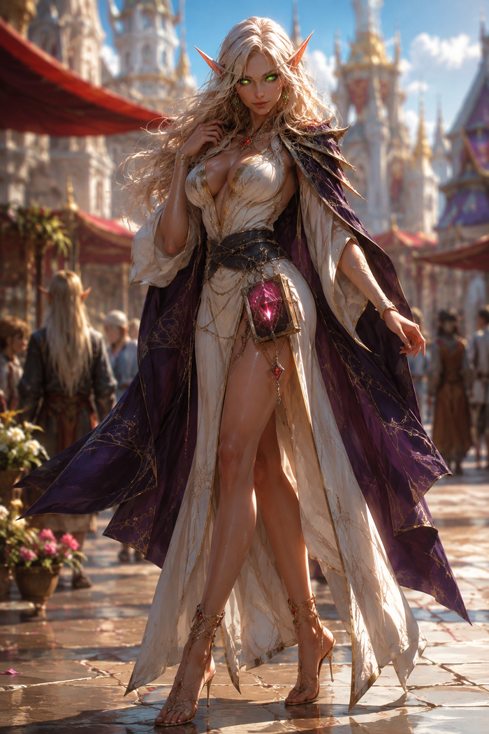 За Длран!) - 18+, Моё, Контент нейросетей, Арты нейросетей, Сиськи, World of Warcraft, Эльфы крови, NSFW