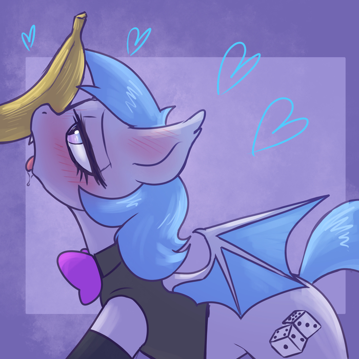 Wow, what a big banana. - 18+, My little pony, PonyArt, Lucky Roll, Batpony, Original character, MLP Edge, T72b (artist), NSFW