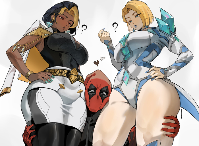 They squeezed - 18+, Art, Anime, Anime art, Hand-drawn erotica, Erotic, Marvel Rivals, Marvel, Emma Frost, Hulk, X-Men, Games, Game art, Overwatch, Overwatch 2, Domina (Overwatch), Deadpool, MILF, NSFW