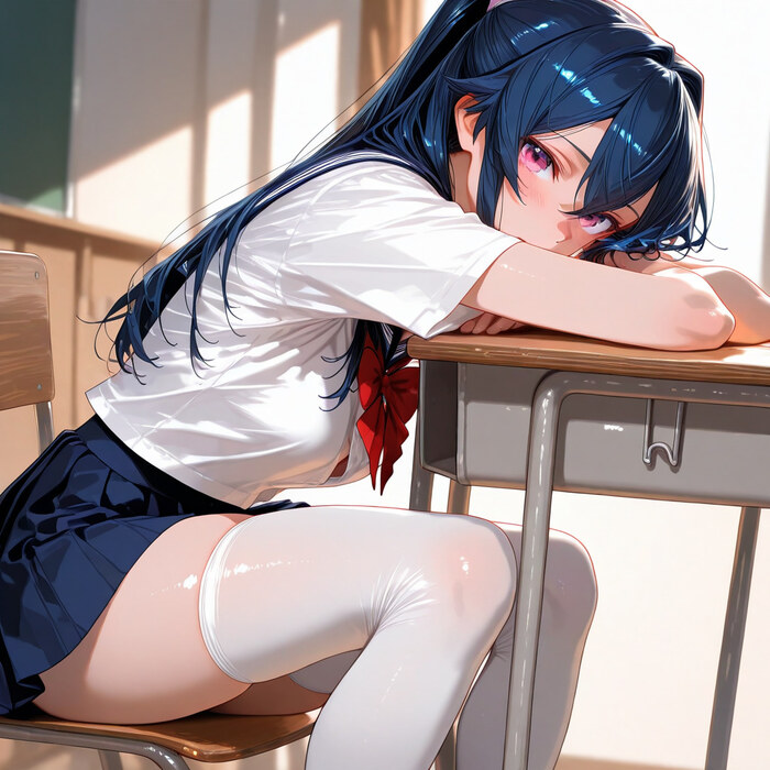 AI Art - Series AI, 18+, My, Neural Network Content, Hand-drawn erotica, Anime, Art, Neural network art, Artificial Intelligence, Anime art, Stockings, Underpants, Without underwear, No bra, Boobs, Nipples, Squirt, Skirt, Booty, Back view, School, Ahegao, NSFW