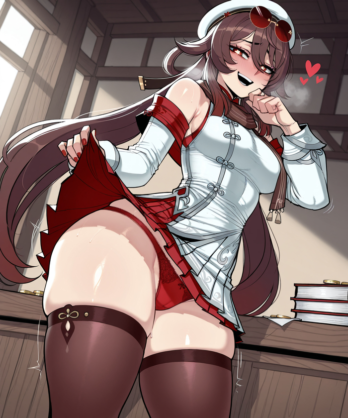 Hu Tao - 18+, Neural Network Content, Art, Anime, Anime art, Hand-drawn erotica, Erotic, Neural network art, Genshin impact, Hu Tao (Genshin Impact), Games, Game art, Longpost, NSFW