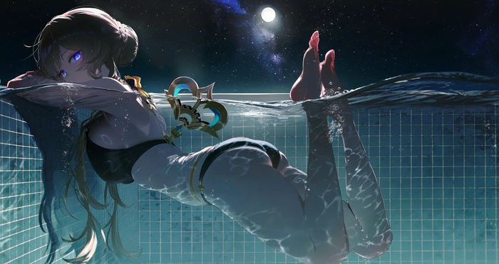 Reply to Sandrone - 18+, Neural Network Content, Art, Anime, Genshin impact, Anime art, Sandrone, Girls, Swimming pool, Swimsuit, Booty, Hips, Legs, Erotic, Hand-drawn erotica, Neural network art, Reply to post, NSFW