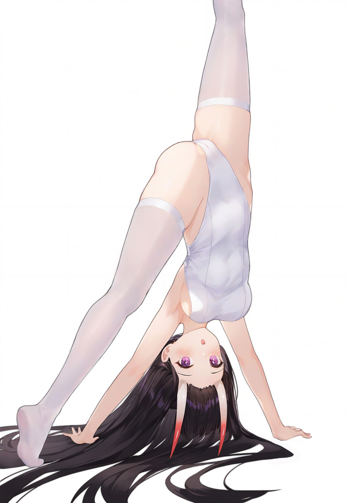 Noshiro Handstand - 18+, Anime art, Anime, Azur lane, Noshiro, Girl with Horns, Urdha, Stockings, NSFW
