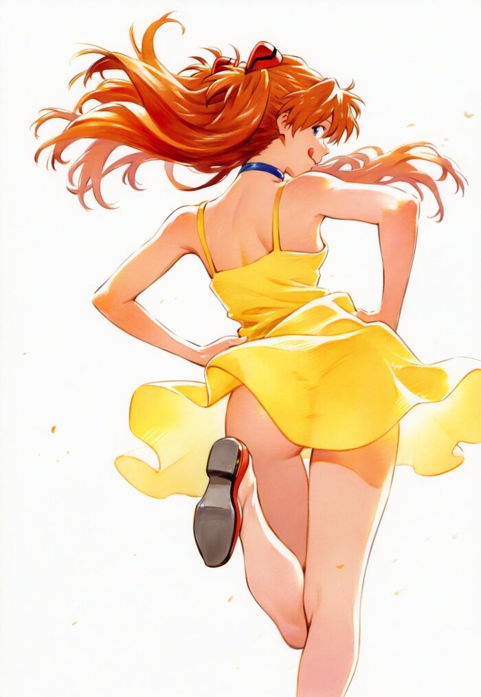 Аска - 18+, Аниме, Anime Art, Девушки, Evangelion, Asuka Langley, Рисованная эротика, Платье, Рыжие, NSFW