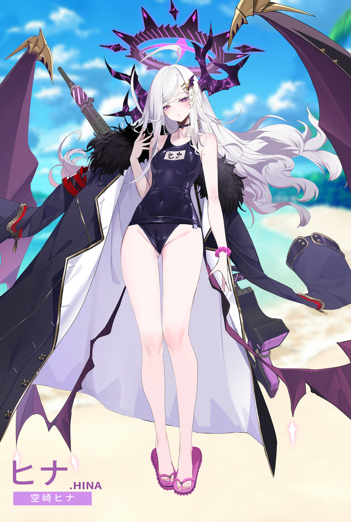 Reply to post Hina - 18+, Anime art, Anime, Blue archive, Sorasaki Hina, Dishwasher1910, Swimsuit, Sukumizu, Girl with Horns, Reply to post, NSFW