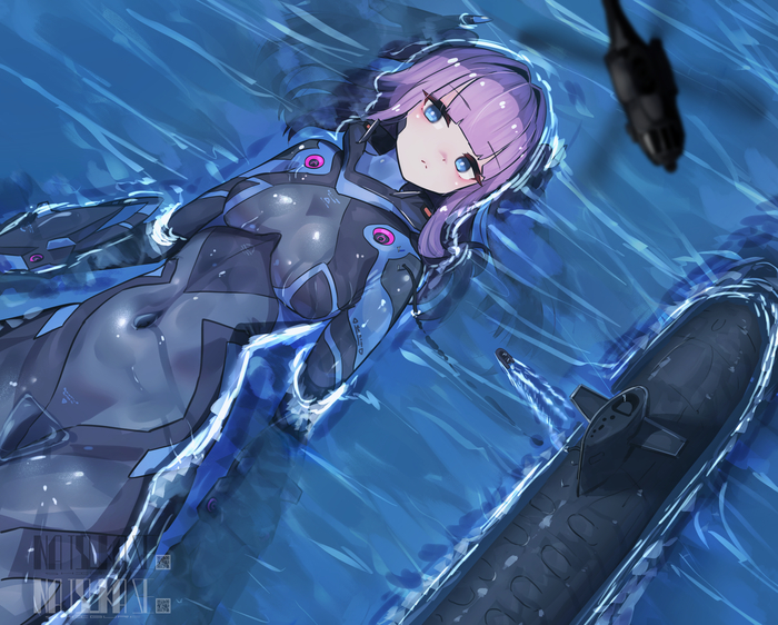 In the water - 18+, Giantess, Anime art, Bodysuit, Sigure-zzzz, NSFW