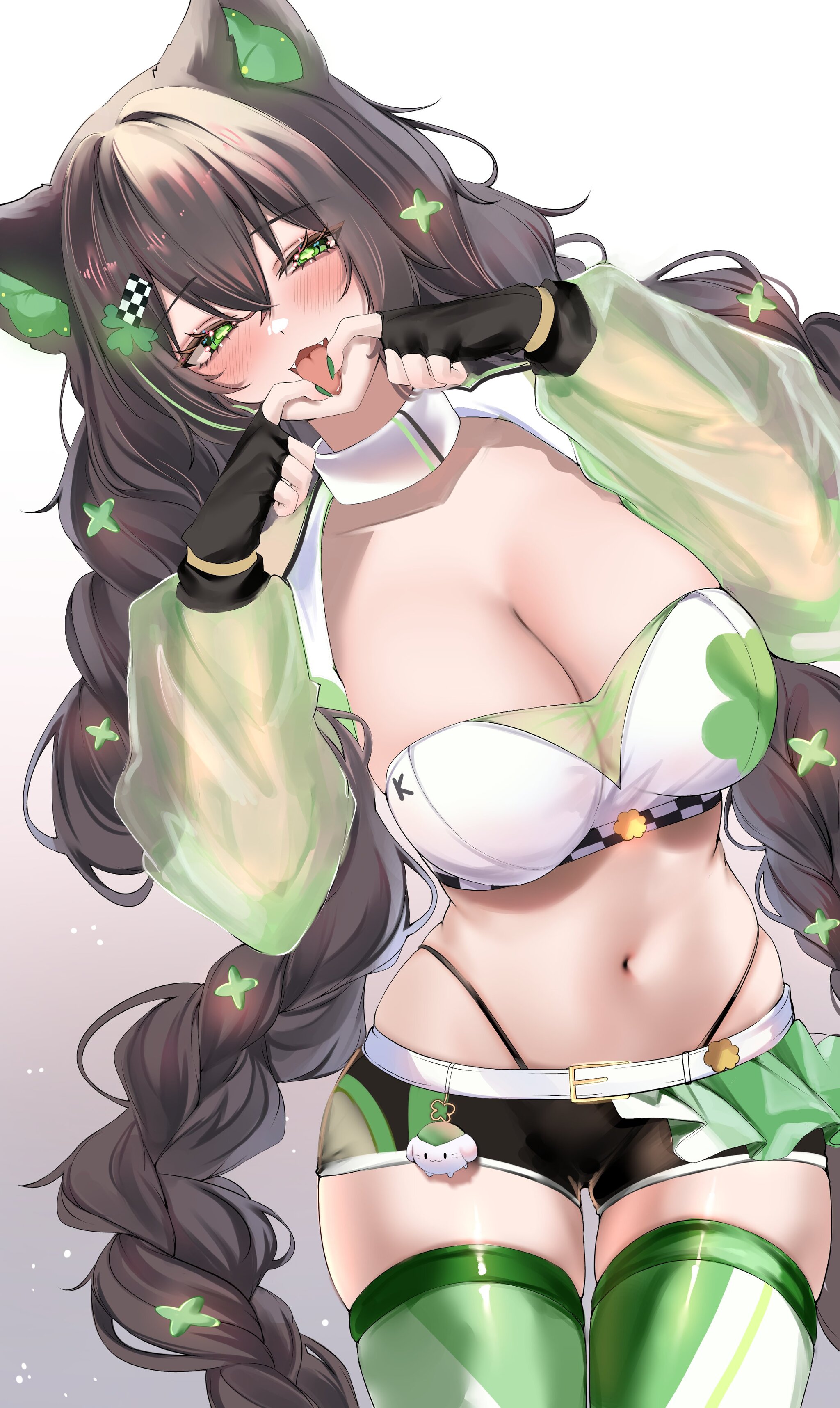Kitsunya - 18+, Anime art, Anime, Virtual youtuber, Girls, Animal ears, Choker, Acedia, Longpost, NSFW