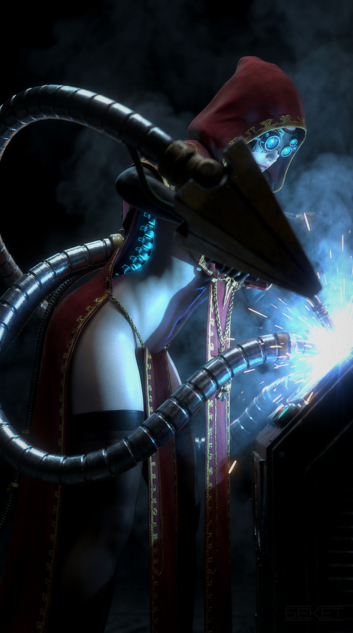 Mechanicus - 18+, My, Neural Network Content, Warhammer 40k, Adeptus Mechanicus, Erotic, Art, NSFW