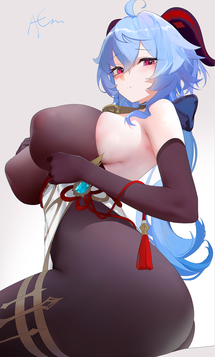 Do you like goat milk? - 18+, Genshin impact, Anime art, Art, Erotic, Hand-drawn erotica, Omone Hokoma Agm, Ganyu (Genshin Impact), Boobs, Girl with Horns, Longpost, NSFW