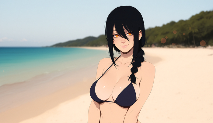 Bikini girls - 18+, Neural network art, Art, Erotic, Boobs, Anime, Bikini, Longpost, Anime art, NSFW