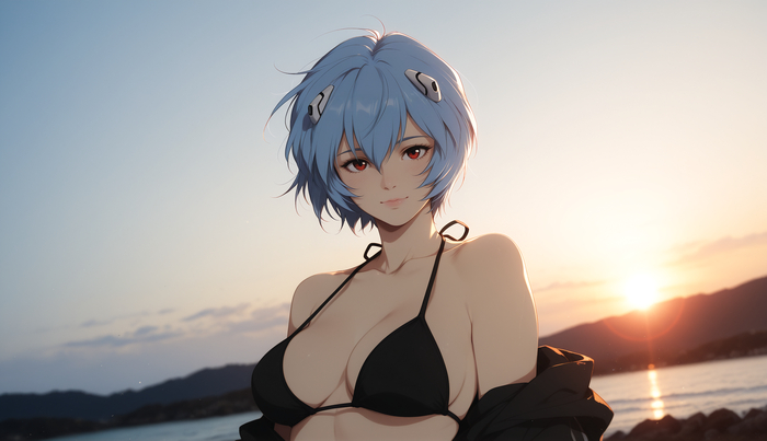 Bikini girls - 18+, Neural network art, Art, Erotic, Boobs, Anime, Bikini, Longpost, Anime art, NSFW