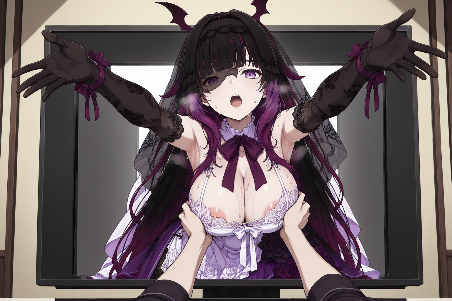 Vampire Columbine skin from Genshin Impact - Series Girls from Genshin Impact, 18+, My, Neural Network Content, Genshin impact, Anime, Columbina (Genshin Impact), Erotic, Boobs, Booty, Stable diffusion, Neural network art, Anime art, Etty, Underpants, Neurovideo, Short videos, Vertical video, Soundless, Pantsu, Underwear, Choker, Video, Longpost, NSFW
