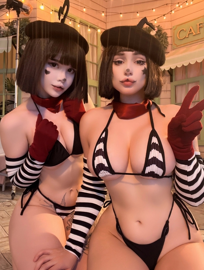 Bring your clowns here (yes, write that they are mimes) - 18+, Erotic, Girls, Cosplay, Underwear, Mime, Clown, Longpost, Girl with tattoo, NSFW