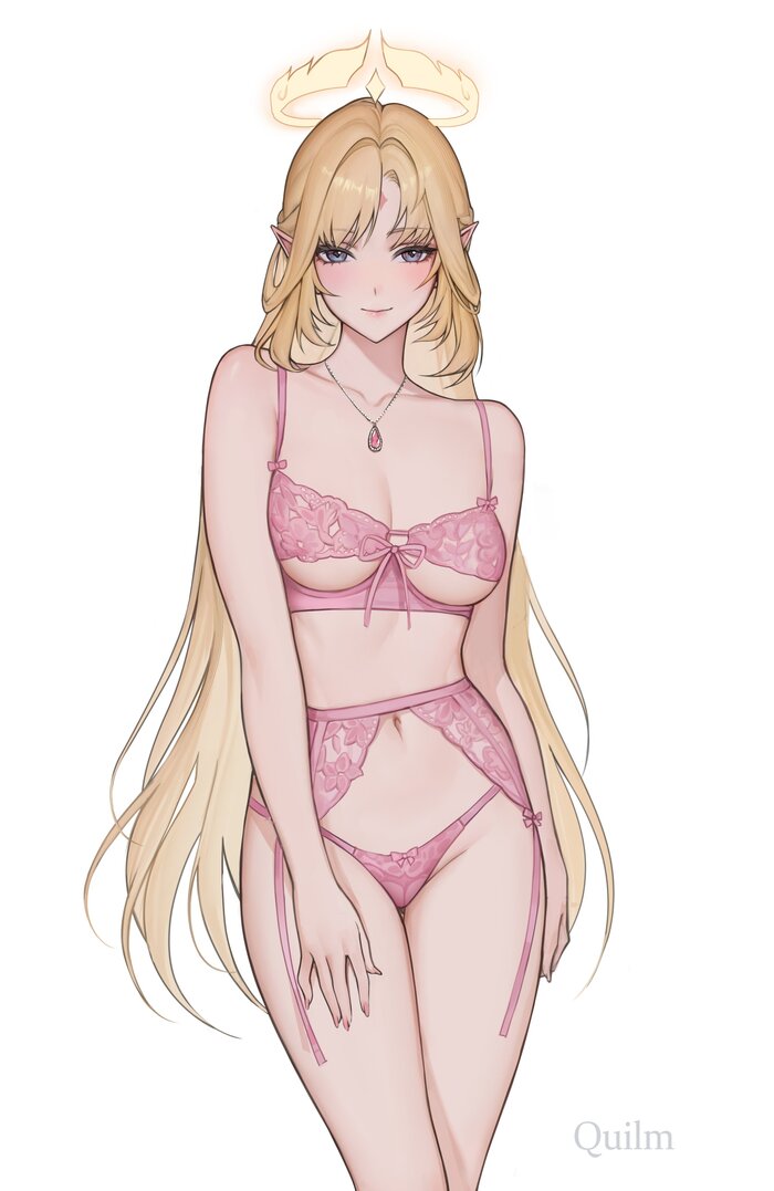 Continuation of the post Angel in a White Dress - 18+, Genshin impact, Quilm, Anime art, Art, Nicole Reeyn (Genshin Impact), Hand-drawn erotica, Erotic, Boobs, Navel, Reply to post, NSFW