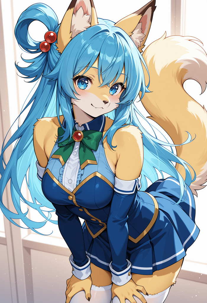 The best versions of Aqua - 18+, My, Neural Network Content, Furry, Anthro, Stable diffusion, Furry fox, Anime art, Anime, Neural network art, Colorful hair, Longpost, Konosuba, Aqua, NSFW