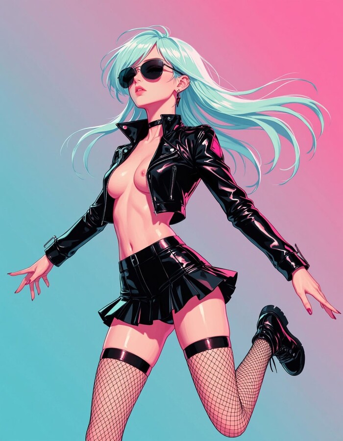 Post #14345567 - 18+, My, Neural Network Content, Neural network art, Girls, Anime, Anime art, Hand-drawn erotica, Erotic, Art, Boobs, Choker, Stockings, Skirt, NSFW