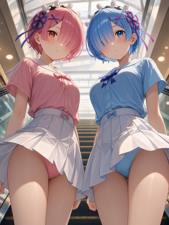 Ram and Rem - Series My anime is real, 18+, Neural Network Content, Anime, Anime art, Re: Zero Kara, Ram (Re: Zero Kara), Rem (Re: Zero Kara), Pantsu, NSFW