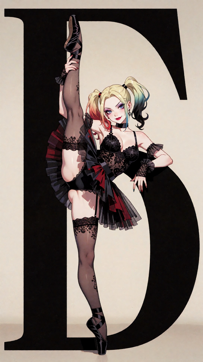 Pikabu - 18+, My, Neural Network Content, Neural network art, Art, Colorful hair, Boobs, Harley quinn, Anime art, Anime, Stockings, Longpost, NSFW
