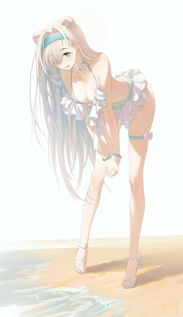 Aurora - 18+, Anime art, Anime, Arknights, Aurora (Arknights), Animal ears, Swimsuit, NSFW