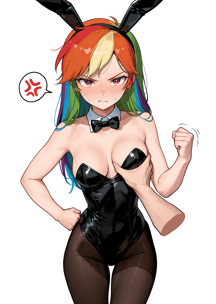 Skittles got angry - 18+, My, Neural Network Content, My little pony, Rainbow dash, Humanization, Anime, MLP Edge, Neural network art, NSFW