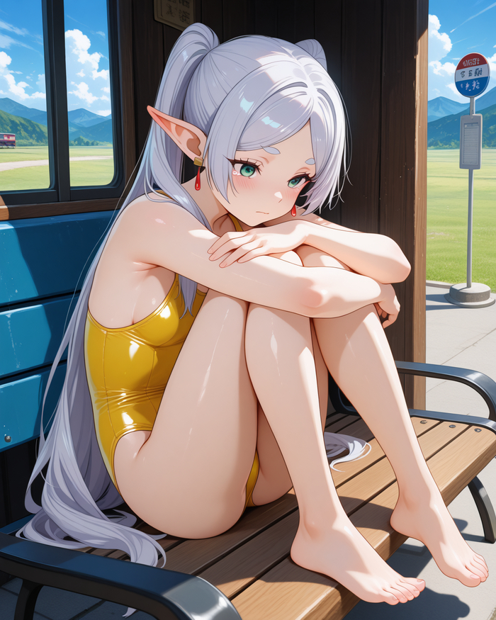 Continuation of the post Frieren - 18+, My, Neural Network Content, Frieren, Sousou no Frieren, Stable diffusion, Bus, DTIYS, Ballerinas, Elves, Bus stop, Reply to post, Anime art, NSFW