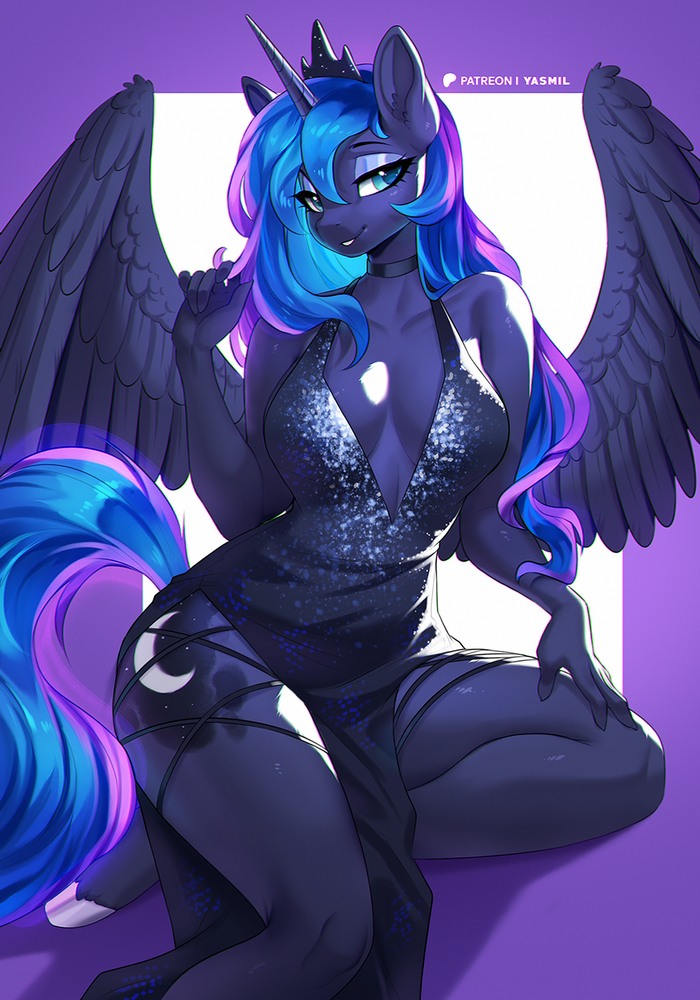 Luna in a dress and without - 18+, My little pony, Twilight sparkle, PonyArt, MLP Explicit, Princess luna, Anthro, Yasmil, Longpost, NSFW