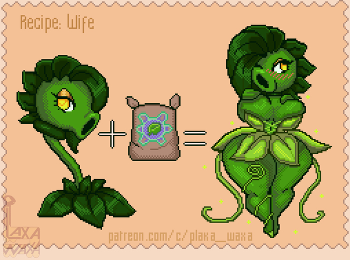 Promotion to wife - 18+, My, Art, 2D, Erotic, Pixel Art, Etty, Plants vs Zombies, Game art, Plants, Humanization, Booty, Boobs, Extra thicc, Milota, Memes, NSFW