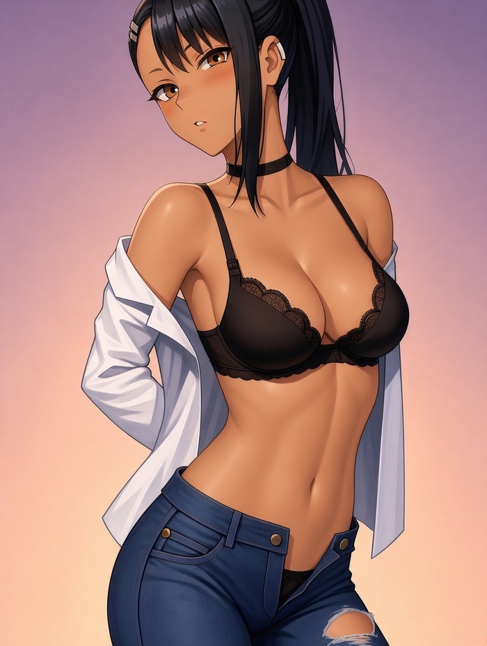 Sweet chocolate - Series RomComs, 18+, Neural Network Content, Anime, Anime art, Ijiranaide Nagatoro-san, Hayase nagatoro, Underwear, Tan, NSFW