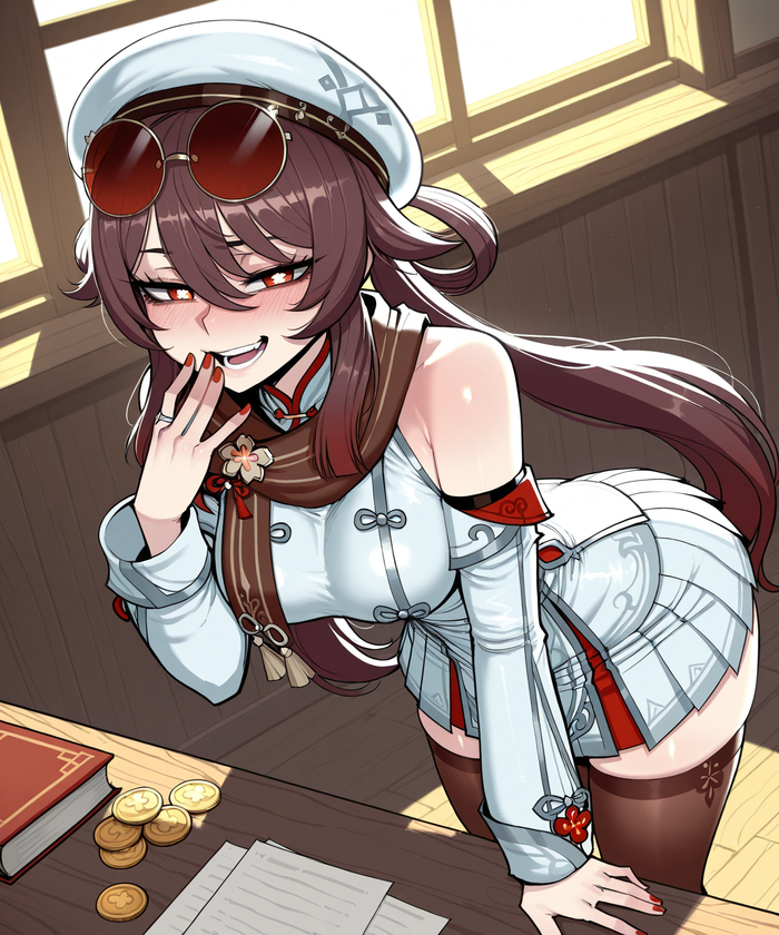 Hu Tao - 18+, Neural Network Content, Art, Anime, Anime art, Hand-drawn erotica, Erotic, Neural network art, Genshin impact, Hu Tao (Genshin Impact), Games, Game art, Longpost, NSFW