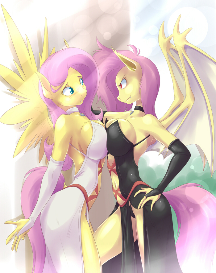 Different sides of yellow - 18+, My little pony, PonyArt, Fluttershy, Flutterbat, Anthro, MLP Edge, Doomykiwi, NSFW
