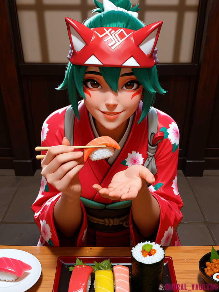 Bon appetit - 18+, My, Neural Network Content, Neural network art, Anime art, Anime, Hand-drawn erotica, Kiriko, Overwatch, Longpost, NSFW