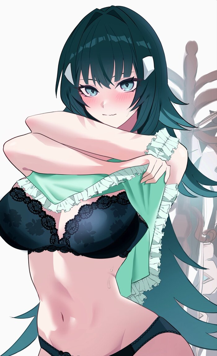 Takes off the apron - 18+, Genshin impact, Anime art, Art, Erotic, Hand-drawn erotica, Danica (Genshin Impact), Boobs, Navel, Bra, Housemaid, NSFW