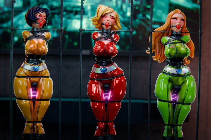 Шпионки - 18+, Арт, 3D, Мультфильмы, Мультсериалы, Totally Spies, Alex (Totally Spies), Sam (Totally Spies), Clover (Totally Spies), Девушки, Шпион, Персонажи, BDSM, Бондаж, Кляп, Латекс, Вибратор, Очки виртуальной реальности, Эротика, Длиннопост, NSFW