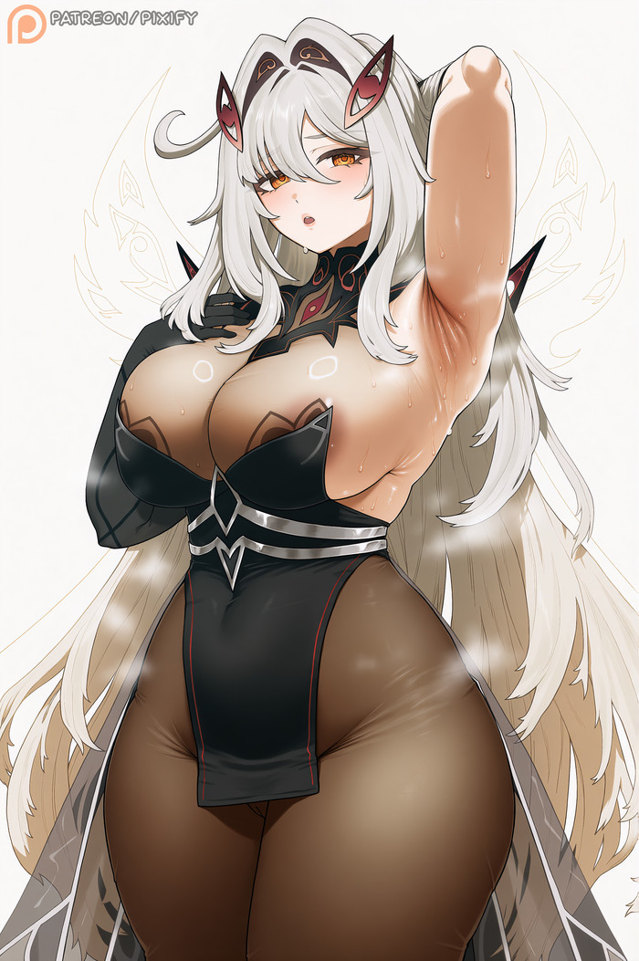 Puffy bun - 18+, Genshin impact, Anime art, Art, Erotic, Hand-drawn erotica, Ronova (Genshin Impact), Boobs, Hips, Armpits, Extra thicc, Fullness, NSFW