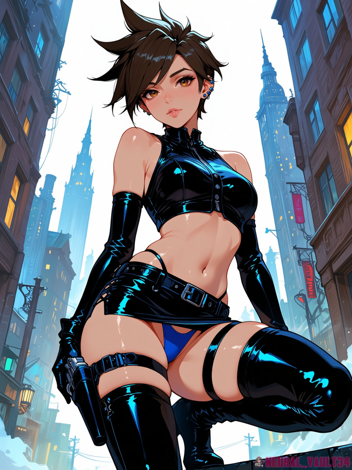 Tracer - 18+, My, Neural Network Content, Neural network art, Anime art, Anime, Hand-drawn erotica, Tracer, Longpost, NSFW