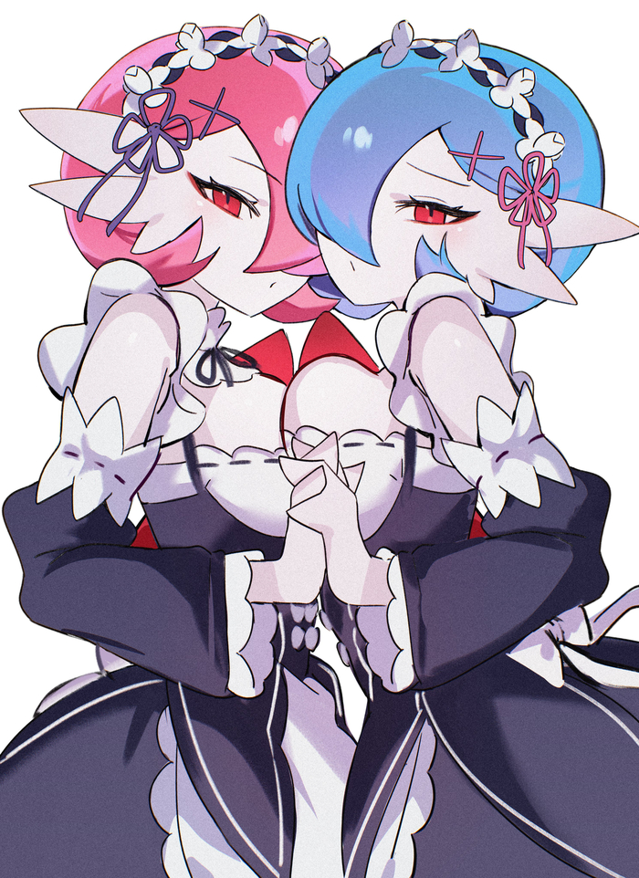 Sisters - 18+, Anime art, Anime, Pokemon, Gardevoir, Re: Zero Kara, Rem (Re: Zero Kara), Ram (Re: Zero Kara), Housemaid, Crossover, NSFW