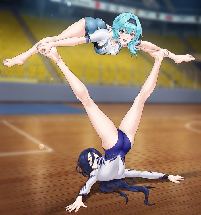Clorinda, keep your balance, this acrobatic stunt is officially going to be our best revenge! - 18+, Anime, Anime art, Eula (Genshin Impact), Clorinde (Genshin Impact), Genshin impact, NSFW