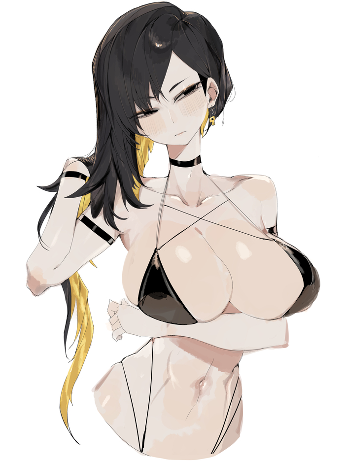 Binah & Gebura - 18+, Anime art, Art, Anime, Lobotomy Corporation, Lobotomy Corp, Extra thicc, Boobs, Hips, Navel, Swimsuit, Erotic, Hand-drawn erotica, Longpost, NSFW