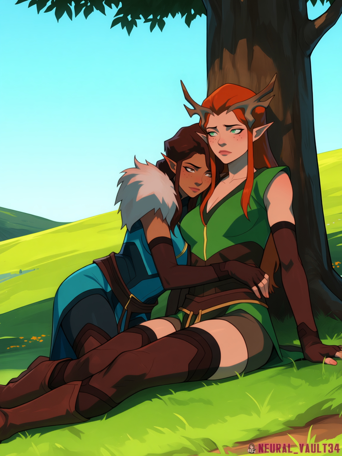 Gotcha! - 18+, My, Neural Network Content, Neural network art, Hand-drawn erotica, Anime, Anime art, Vox Machina, Longpost, NSFW